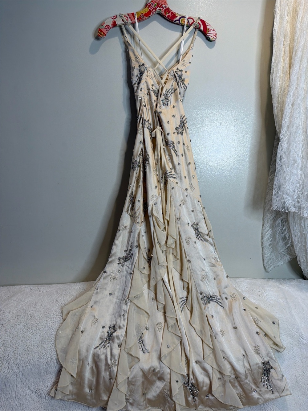 For Love & Lemons Elea Beaded Shooting Stars Ruffles Dreamy Maxi Dress XXS - Picture 9 of 11